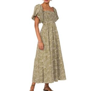 1 STATE Olive and White Patterned Midi Dress